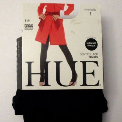 Hue tights Ultimate opaque control top 1 Pair~Size 1~ Black 90 Denier USA made